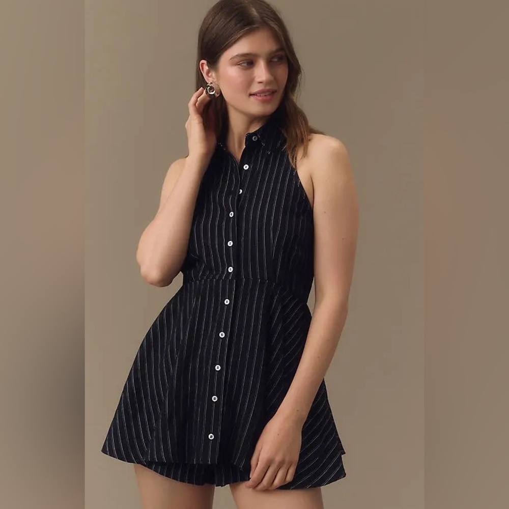 ✨ NWT Maeve Anthropologie Striped Halter Romper Dress Women’s Size 14‎